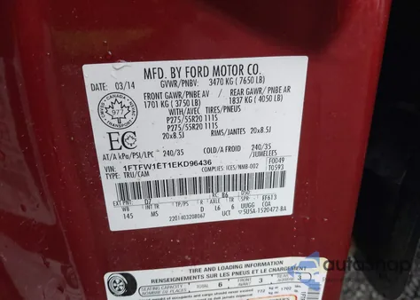 2014 Ford F-150 Xlt z USA, uszkodzony, nr VIN 1FTFW1ET1EKD96436